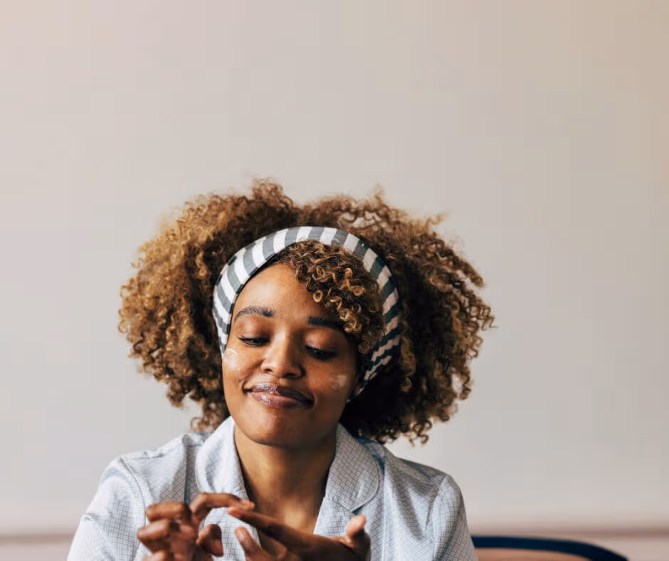 A woman taking care of herself